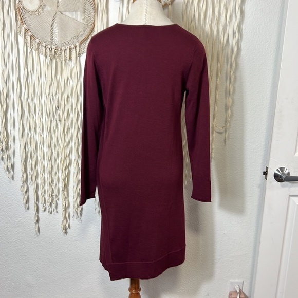 Eileen Fisher Burgundy Knit Merino Wool Sweater Dress Size Small - Picture 2 of 10